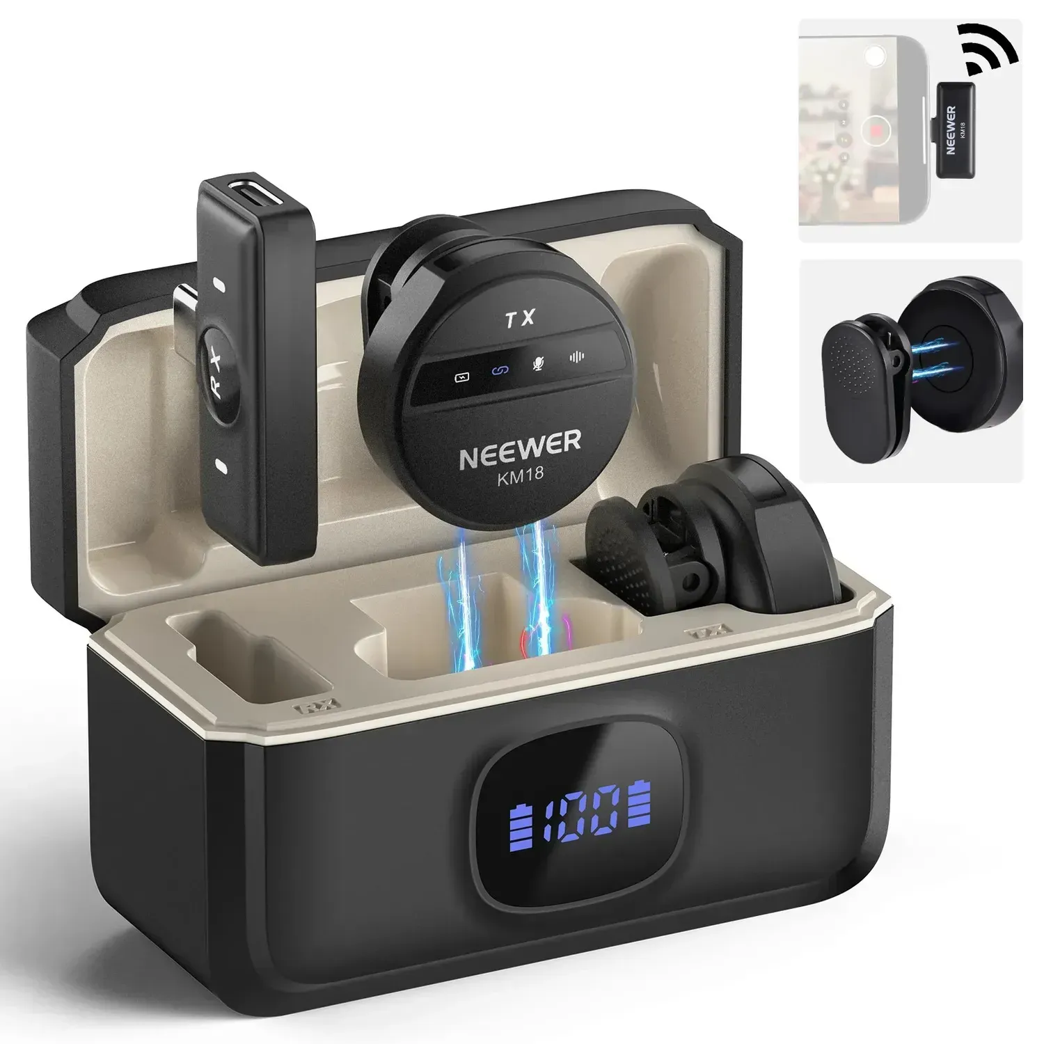 Microfon lavalier wireless Neewer KM18 (2+1)-USB-C
